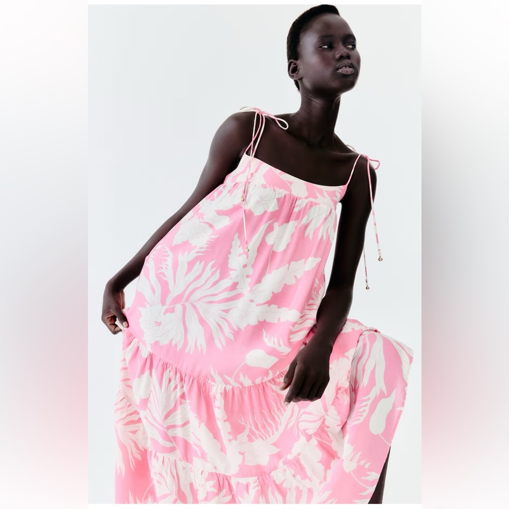 Pink Tropical Print Slip Dress medium H&M - Picture 7 of 13